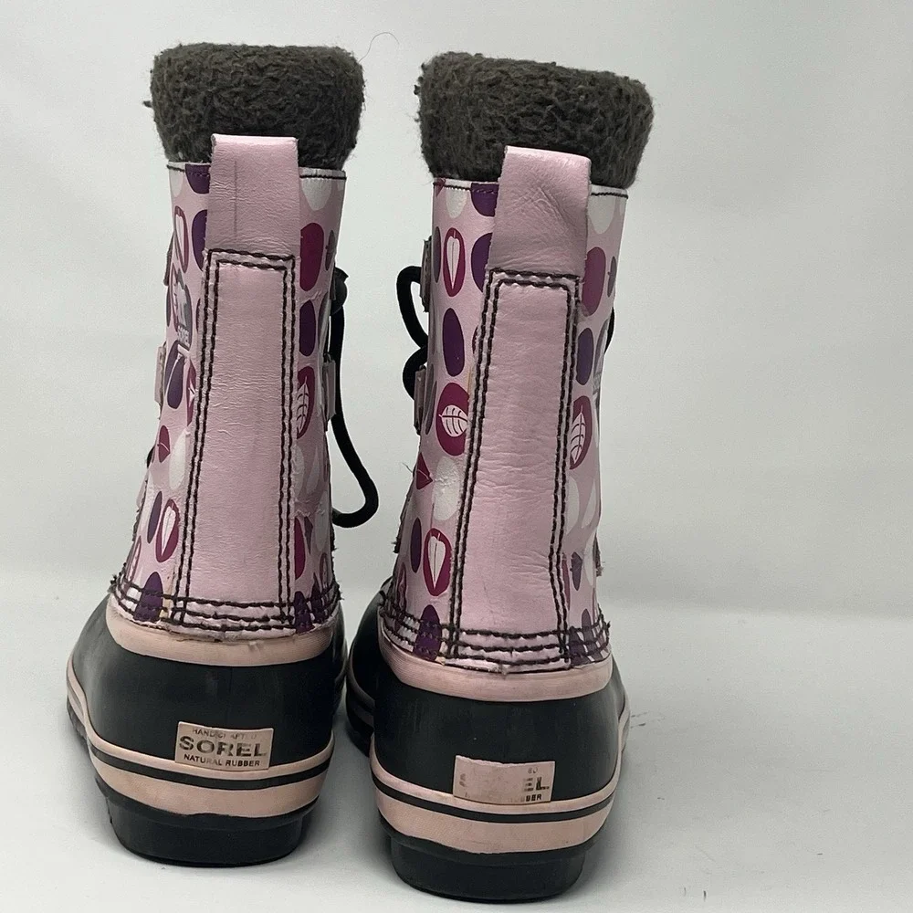 Sorel Yoot Pac Pink Purple Snowflake Waterproof Snow Boots Big Girl Youth Size 4